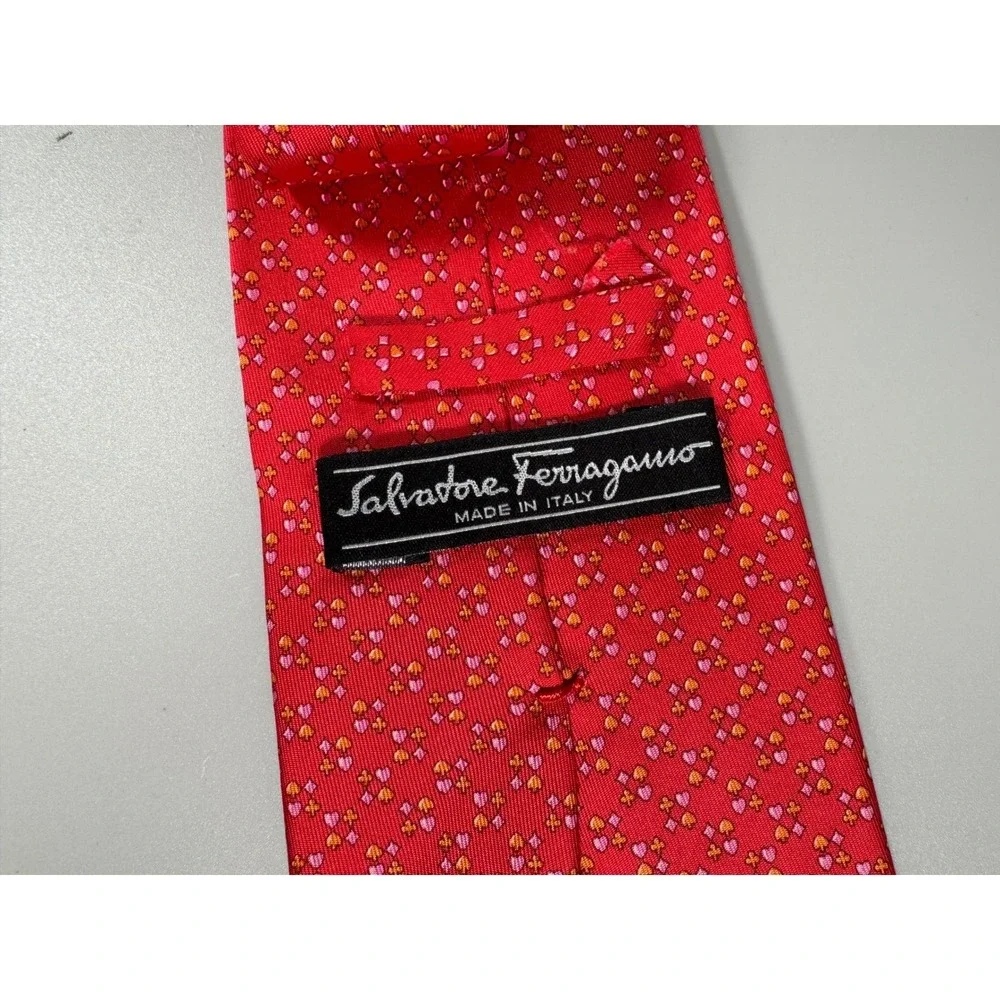 Salvatore Ferragamo Mens Red Silk Tie Micro Print Italy‎